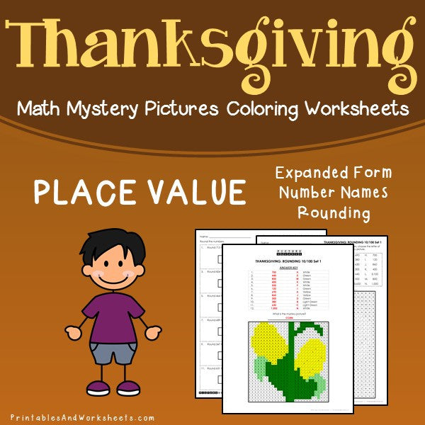 Thanksgiving Place Value Coloring Worksheets