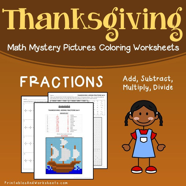 Thanksgiving Fractions Coloring Worksheets
