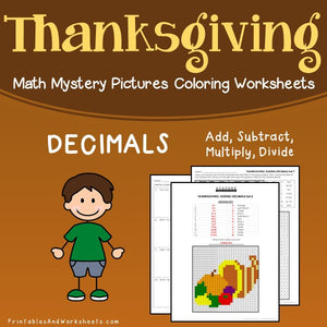 Thanksgiving Decimals Coloring Worksheets