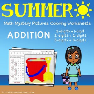 Summer Addition Coloring Worksheets