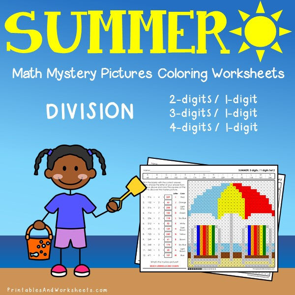 Summer Division Coloring Worksheets