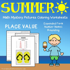 Summer Place Value Coloring Worksheets