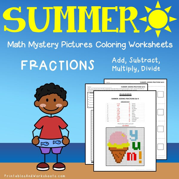 Summer Fraction Coloring Worksheets