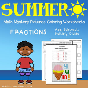 Summer Fraction Coloring Worksheets