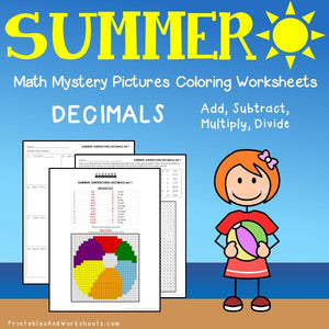 Summer Decimal Coloring Worksheets