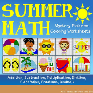 Summer Math Coloring Worksheets