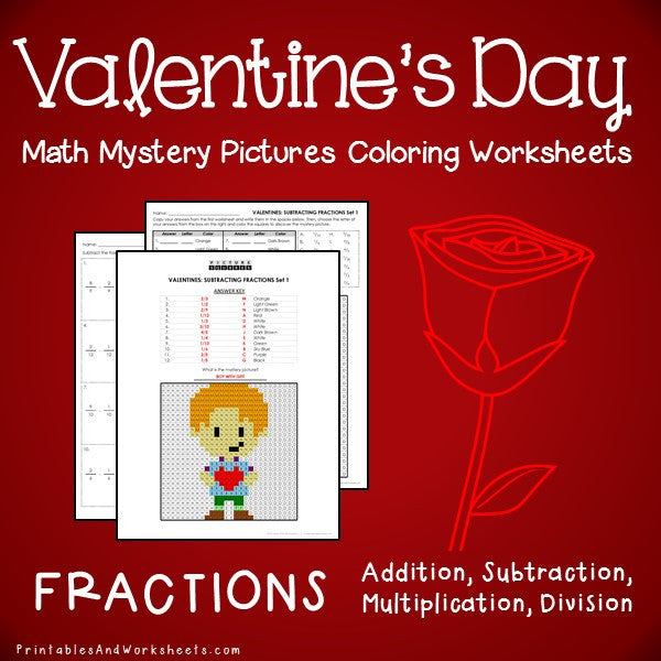 Valentine's Day Fractions Coloring Worksheets