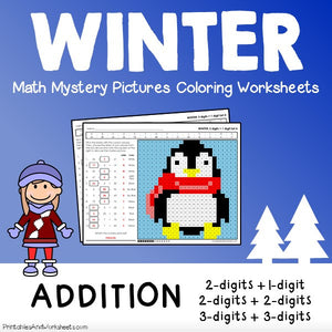 Winter Addition Coloring Worksheets