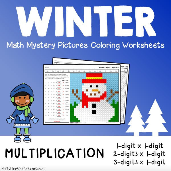 Winter Multiplication Coloring Worksheets