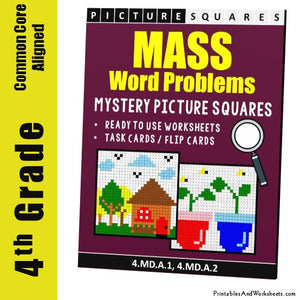Grade 4 Mass Word Problems Mystery Pictures Coloring Worksheets / Task Cards