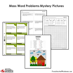 Grade 4 Mass Word Problems Coloring Worksheets / Task Cards - House