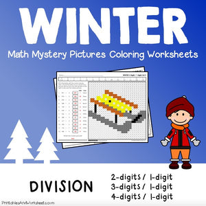 Winter Division Coloring Worksheets