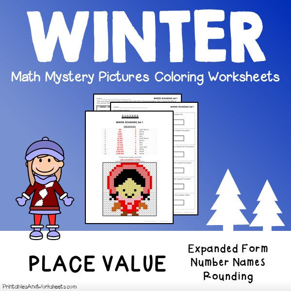 Winter Place Value Coloring Worksheets