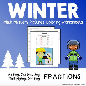 Winter Fractions Coloring Worksheets