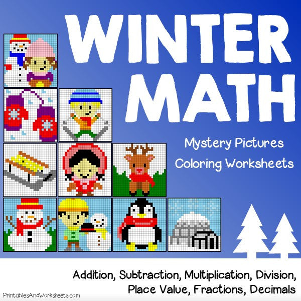 Winter Math Coloring Worksheets