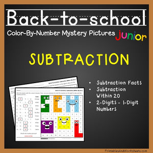 Back To School Color-By-Number - Subtraction