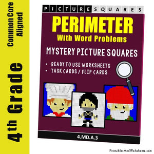 Grade 4 Perimeter Word Problems Mystery Picture Coloring Worksheets / Task Cards