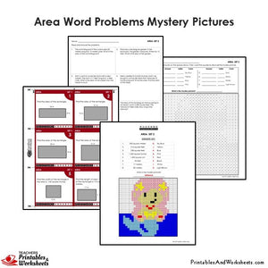 Grade 4 Area Word Problems Mystery Pictures Coloring Worksheets / Task Cards - Mermaid