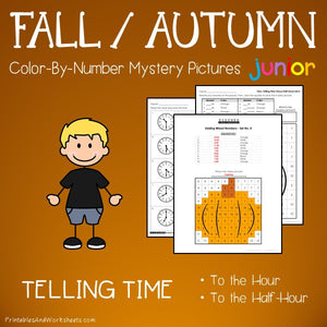 Fall/Autumn Color-By-Number: Telling Time