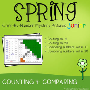 Spring Color By Number - Counting to 20, Greater Than/Less Than