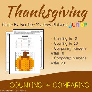 Thanksgiving Color-By-Number: Counting to 20, Greater Than/Less Than