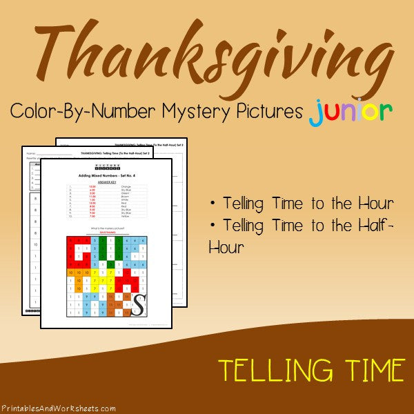 Thanksgiving Color-By-Number: Telling Time