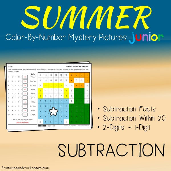 Summer Color-By-Number: Subtraction