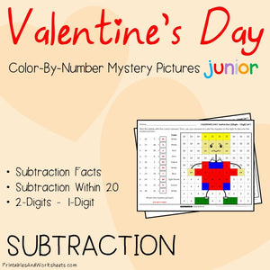 Valentine's Day Color-By-Number: Subtraction