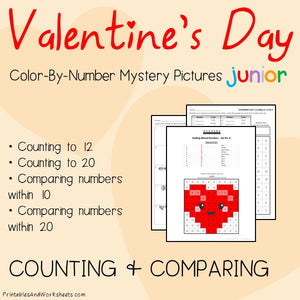 Valentine's Day Color-By-Number: Counting to 20, Greater Than/Less Than