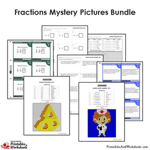 Grade 4 Fractions Mystery Pictures Coloring Worksheets / Task Cards - Sample 1