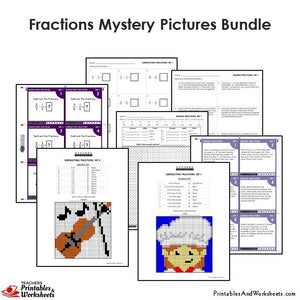 Grade 4 Fractions Mystery Pictures Coloring Worksheets / Task Cards - Sample 2