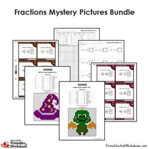 Grade 4 Fractions Mystery Pictures Coloring Worksheets / Task Cards - Sample 3