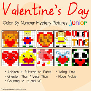 Valentine's Day Math Color-By-Number