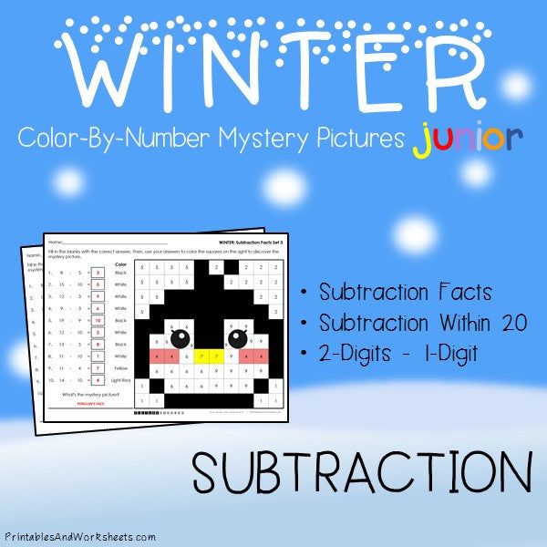 Winter Color-By-Number: Subtraction