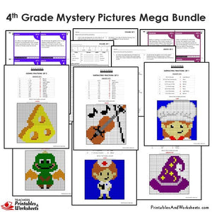 Grade 4 Math Mystery Pictures Coloring Worksheets / Task Cards - Sample 1