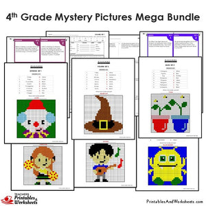 Grade 4 Math Mystery Pictures Coloring Worksheets / Task Cards - Sample 2
