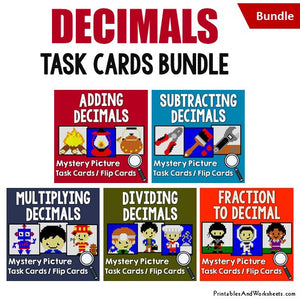 Decimals Mystery Pictures Activity Task Cards Bundle Cover