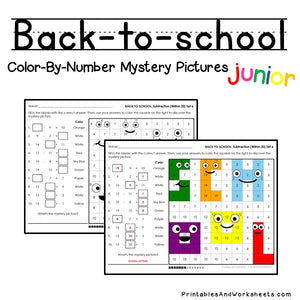Back To School Color-By-Number - Subtraction