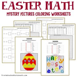 Easter Coloring Worksheets - Adding, Subtracting, Multiplying, Dividing Fractions