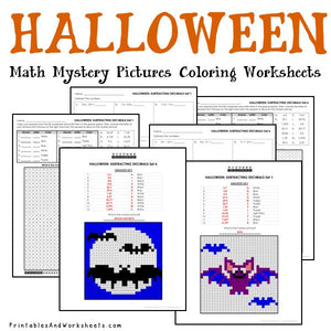 Halloween Coloring Worksheets - Decimals