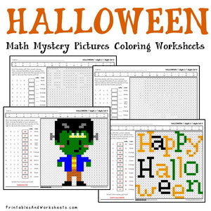 Halloween Mystery Pictures Coloring Worksheets - Multiplication