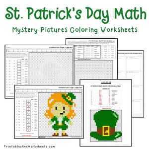 St. Patrick's Day Math Mystery Pictures Coloring Worksheets Bundle
