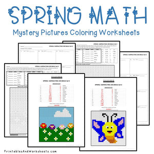 Spring Coloring Worksheets - Decimals