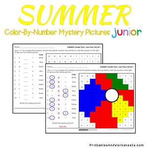Summer Color-By-Number: Counting to 20, Greater Than/Less Than