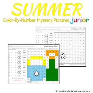 Summer Color-By-Number: Subtraction