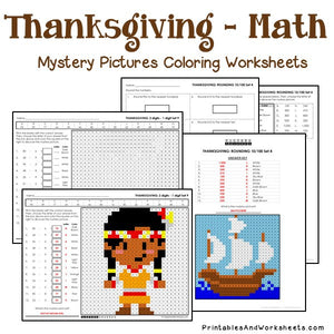 Thanksgiving Math Coloring Worksheets