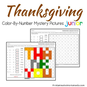 Thanksgiving Color-By-Number: Subtraction