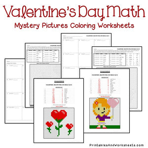 Valentine's Day Coloring Worksheets - Decimals 