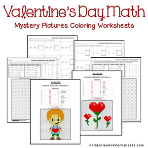 Valentine's Day Coloring Worksheets - Fractions