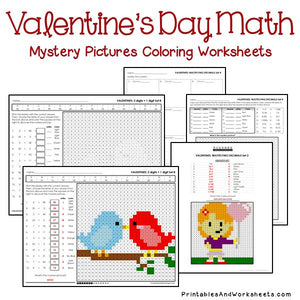 Valentine's Day Math Coloring Pages